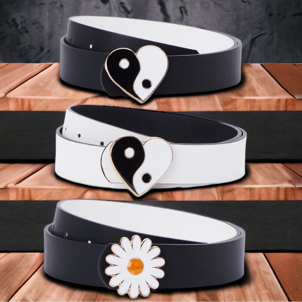 No Boundaries: Reversible Belt with Interchangeable Buckles, Black White 🌼🖤☯️